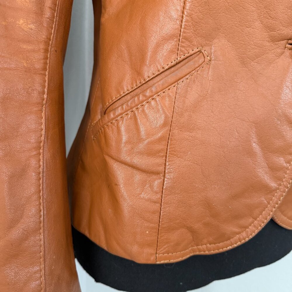 VINTAGE 70s Casual Corner Cognac Brown Leather Jacket XS/S - Picture 10 of 16